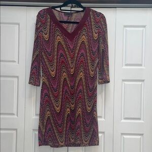 Sandra Darren Long Sleeve Pink and Yellow Dress